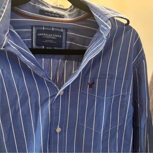 American Eagle Outfitters Navy and White Striped Shirt